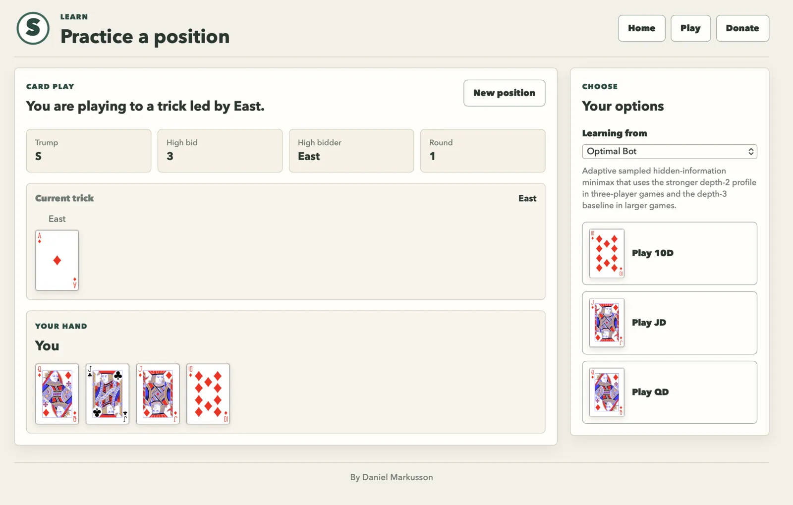 A learning challenge comparing a player's decision with the strongest bot's move.